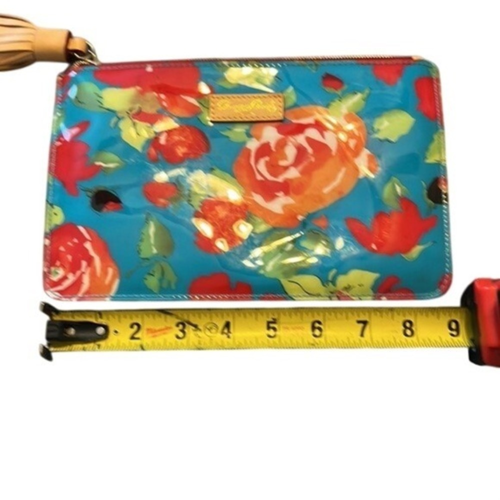 Dooney & Bourke Floral Clutch Red and Blue Patent Leather Tassel Pouch Zip Multi - Picture 5 of 6